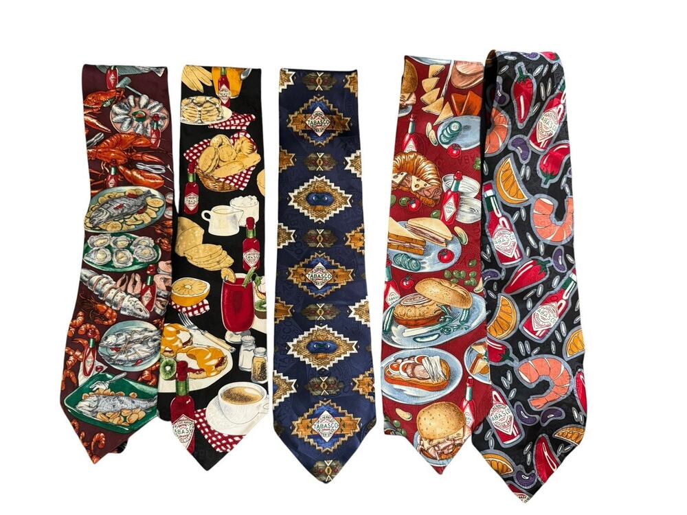 Lot Of 5 Tabasco Sauce Vintage 100% Silk Neckties 90’s Logo Seafood